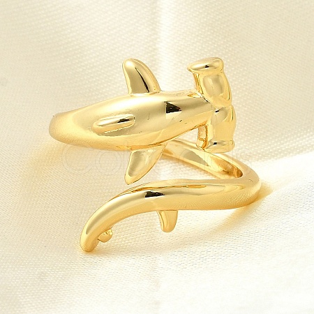 Whale Brass Cuff Rings for Women RJEW-Z085-01G-01-1