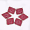 Polyester Woven Pendant Decorations, with Iron Findings, Rhombus with Flower, Light Gold, Crimson, 45x37.5x2mm