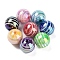 UV Plating Rainbow Iridescent Acrylic Beads, Round with Stripe Pattern, Mixed Color, 15~15.5mm, Hole: 2.5mm