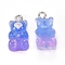 Resin Pendants, with Platinum Plated Iron Findings, Bear, Imitation Jelly, Colorful, 20.5x10.5x6.5mm, Hole: 2mm