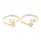 Ion Plating(IP) 201 Stainless Steel Cuff Rings, Open Rings, Numbers 1 with Heart, Real 18K Gold Plated, Number 1: 5x7.5mm, US Size 11, Inner Diameter: 20.5mm