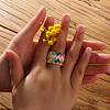 Adjustable Bohemian Style 304 Stainless Steel and Glass Seed Beads Cuff Rings FS-WG09053-20-1