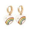 Heart with Rainbow Golden Brass Dangle Hoop Earrings EJEW-L268-042G-03-1