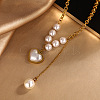 Heart 304 Stainless Steel & Plastic Imitation Pearl Pendant Necklaces & Charm Bracelets Sets FS-WGD716F-03-3