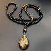 Natural Tiger Eye Copper Wire Wrapped Tree of Life Teardrop Pendant Black Round Beaded Necklaces for Men EF1555-7