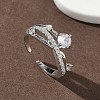 Brass Micro Pave Cubic Zirconia Cuff Open Rings for Women RJEW-C163-18P-1