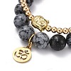 Round Natural Snowflake Obsidian Braided Beded Bracelets Set BJEW-JB07096-4