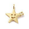 Star with Smiling Face Brass Micro Pave Clear Cubic Zirconia Pendants KK-G425-09G-2