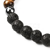 Natural Tiger Eye & Lava Rock & Synthetic Hematitie Beads Stretch Bracelet Set BJEW-JB07030-6