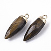 Top Golden Plated Natural Tiger Eye Pointed Pendants G-S359-078A-3