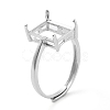 Rectangle Adjustable 925 Sterling Silver Solitaire Ring Settings STER-G042-08P-1