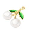 Brass Green Enamel & Plastic Cherry Pendants KK-I276-17G-3