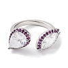 Horse Eye & Teardrop Rack Plating Brass Micro Pave Cubic Zirconia Open Rings RJEW-D020-08P-2