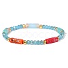 Dyed Synthetic Imperial Jasper Cuboid & Faceted Rondelle Dyed White Jade & Round Brass Beaded Stretch Bracelets QY8342-7-1
