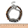 304 Stainless Steel Wheat Chain & Round Natural Tiger Eye and Natural Obsidian Beaded Double Strand Bracelets BJEW-C119-02-5