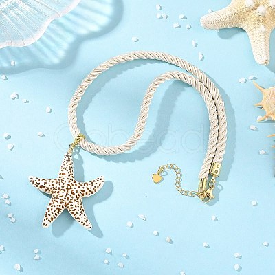 Ocean Spray Painted Opaque Acrylic Starfish Pendant Twisted Nylon Cord Necklaces for Women NJEW-JN06454-1