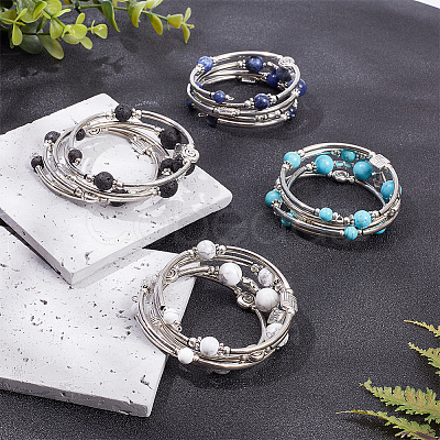 4Pcs 4 Style Natural Mixed Gemstone Round Beaded Wrap Bracelet Set BJEW-AN0001-35-1