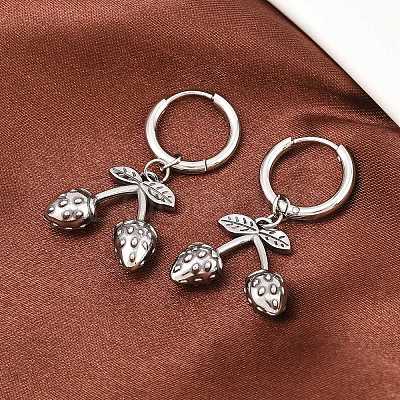 316 Surgical Stainless Strawberry Hoop Earrings EJEW-C160-11B-1
