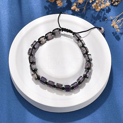 Adjustable Natural Amethyst and Non-magnetic Synthetic Hematite Braided Bead Bracelets BJEW-Z090-01H-1