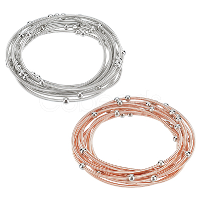 20Pcs 2 Colors Stainless Steel Satellite Chains Stretch Bracelets Set for Women BJEW-UN0001-35-1