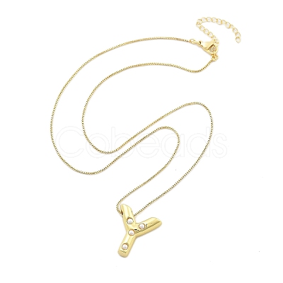 Brass & Plastic Pearl Letter Pendant Box Chain Necklaces for Women NJEW-U017-01G-25-1