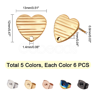 30Pcs 5 Colors Ion Plating(IP) 304 Stainless Steel Stud Earring Findings EJEW-UN0001-67-1