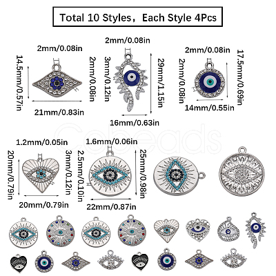 SUNNYCLUE 40Pcs 10 Styles Alloy Crystal Rhinestone Pendants FIND-SC0006-72-1