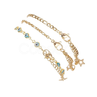 304 Stainless Steel Cable Chains & Evil Eye Lampwork Link Chains Bracelets for Women BJEW-JB12449-02-1