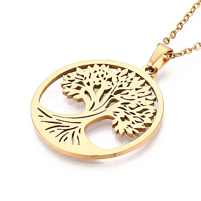 304 Stainless Steel Pendant Necklaces NJEW-T018-58G-1