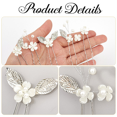 Alloy with Plastic Beads Hair Sticks for Women Girls OHAR-WH20010-08P-1