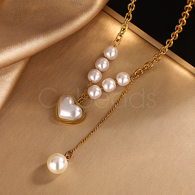 Heart 304 Stainless Steel & Plastic Imitation Pearl Pendant Necklaces & Charm Bracelets Sets FS-WGD716F-03-1