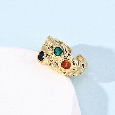 Brass Micro Pave Cubic Zirconia Cuff Rings for Women RJEW-F191-01G-02-1