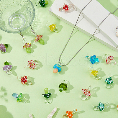 24Pcs Handmade Lampwork Pendants LAMP-HS0001-20-1