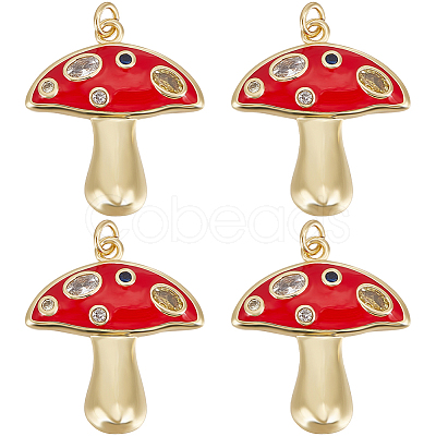 6Pcs Autumn Theme Real 18K Gold Plated Brass Micro Pave Cubic Zirconia Pendants ZIRC-BBC0002-34-1