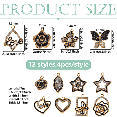 48Pcs 12 Styles Alloy Enamel Pendants FIND-DC0007-80-1
