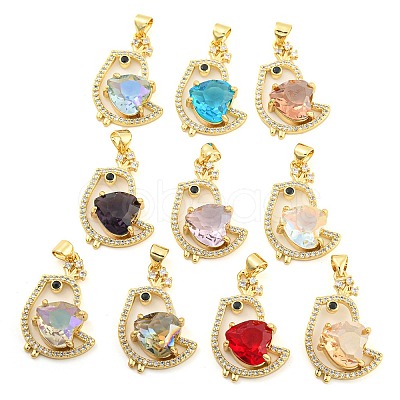 Rack Plating Brass Micro Pave Clear Cubic Zirconia Pendants ZIRC-L100-156G-1