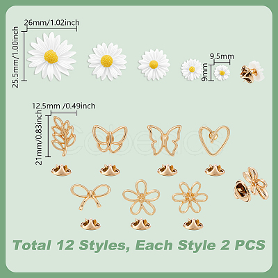 24Pcs 12 Style Resin & Alloy Brooches JEWB-GA00007-1