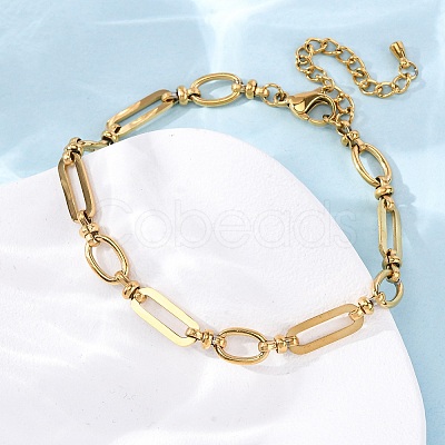 304 Stainless Steel Oval Link Chain Anklets AJEW-A057-01G-1