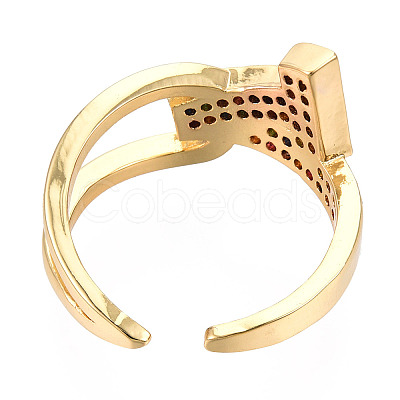 Cubic Zirconia Initial Letter T Open Cuff Ring RJEW-N037-041A-1