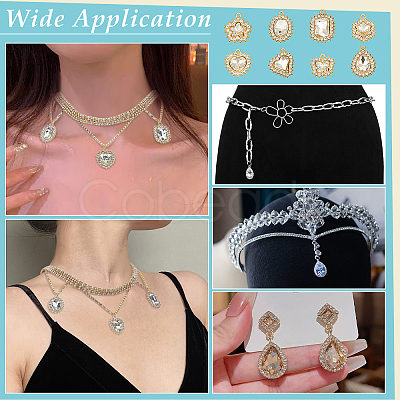 40Pcs 8 Styles Alloy Rhinestone Pendants ALRI-NB0001-19G-1