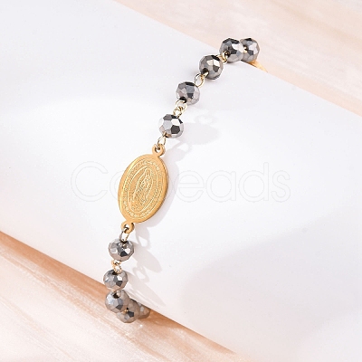 201 Stainless Steel & Electroplated Glass  Miraculous Medal Virgin Cross Charm Bracelets LS-BJEW-B078-163G-1