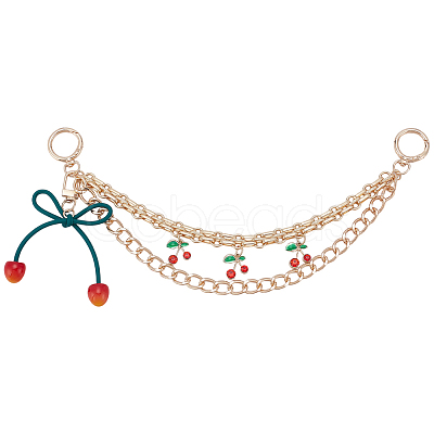 1Pc Zinc Alloy with Resin and PU Leather Dark Red Cherry Purse Decorative Chains AJEW-SC0002-99B-1