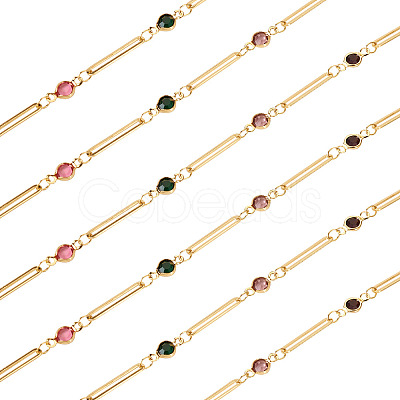 1 Bag Real 16K Gold Plated Brass Oval & Flat Round Glass Link Chains CHC-TA0001-22-1