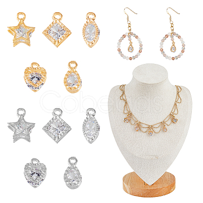 60Pcs 10 Styles Alloy Clear Cubic Zirconia Charms ZIRC-FH0001-46-1