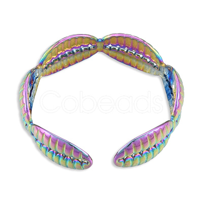 Ion Plating(IP) 304 Stainless Steel Shell Wrap Open Cuff Ring for Women RJEW-N038-102M-1