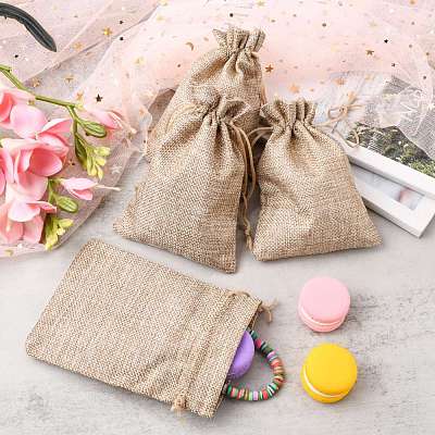 Polyester Imitation Burlap Packing Pouches Drawstring Bags ABAG-R004-14x10cm-05-1