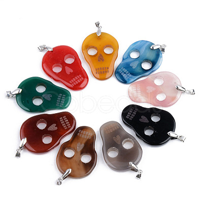 Halloween Themed Natural Agate Big Pendants G-S359-181-1