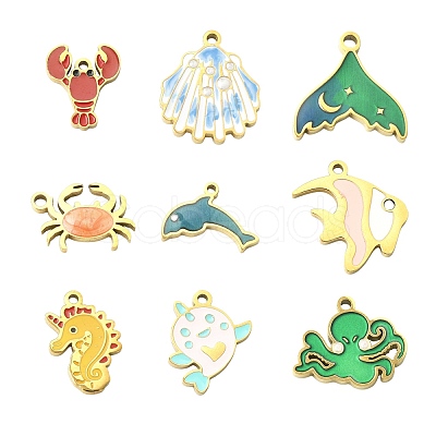 9Pcs 9 Styles 304 Stainless Steel Enamel Pendants STAS-CJ0003-25-1