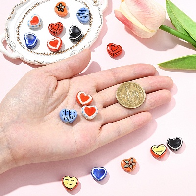 16Pcs 8 Colors Handmade Porcelain Beads PORC-YW0001-49-1