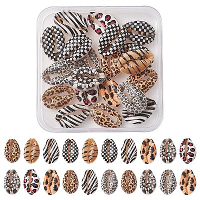 Printed Natural Cowrie Shell Beads SHEL-YW0001-02-1